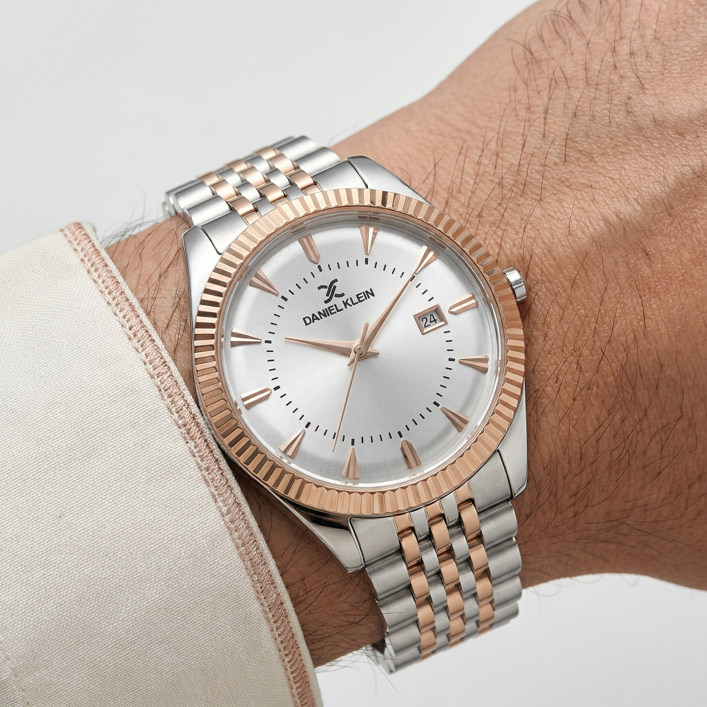 Daniel Klein Premium Silver and Rose Gold Stainless Steel Watch for Men DK.1.14139-4
