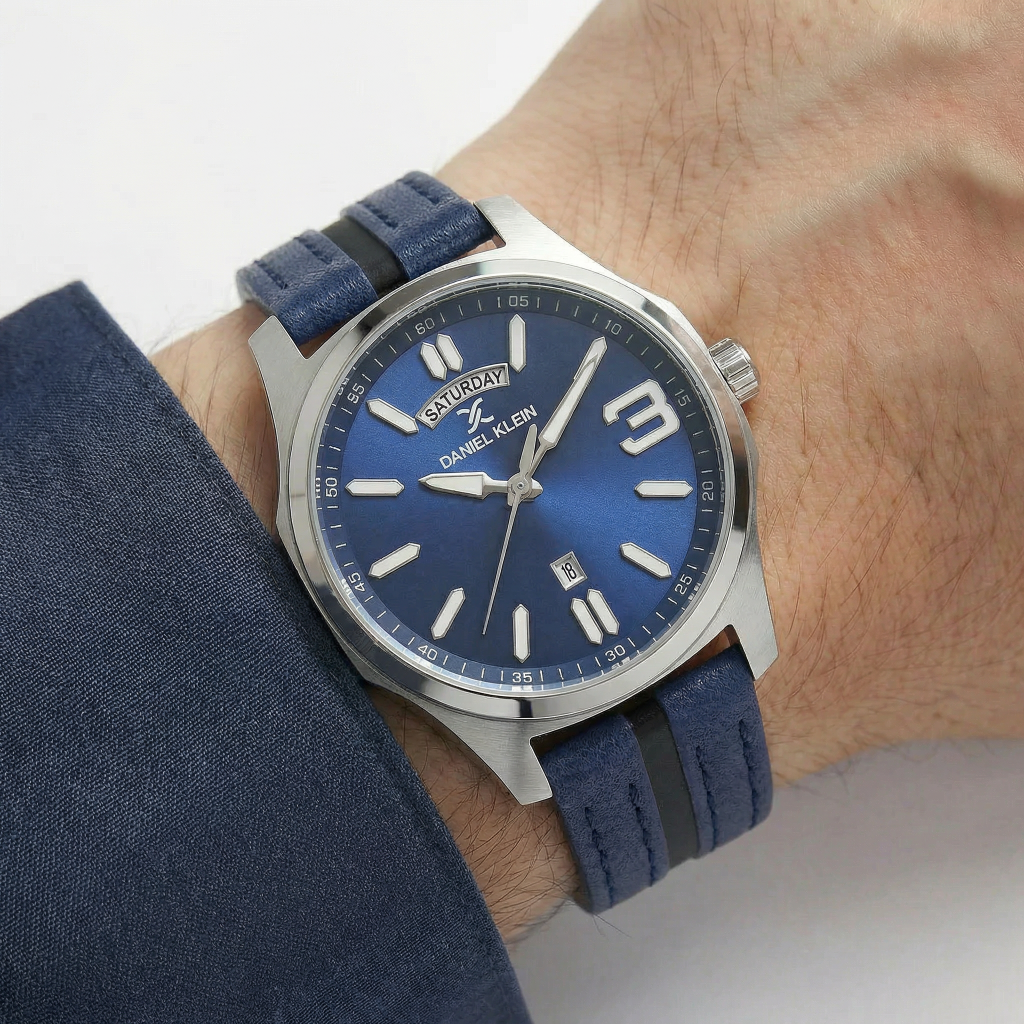 Daniel Klein Premium Dark Blue Leather Watch for Men DK.1.14141-2