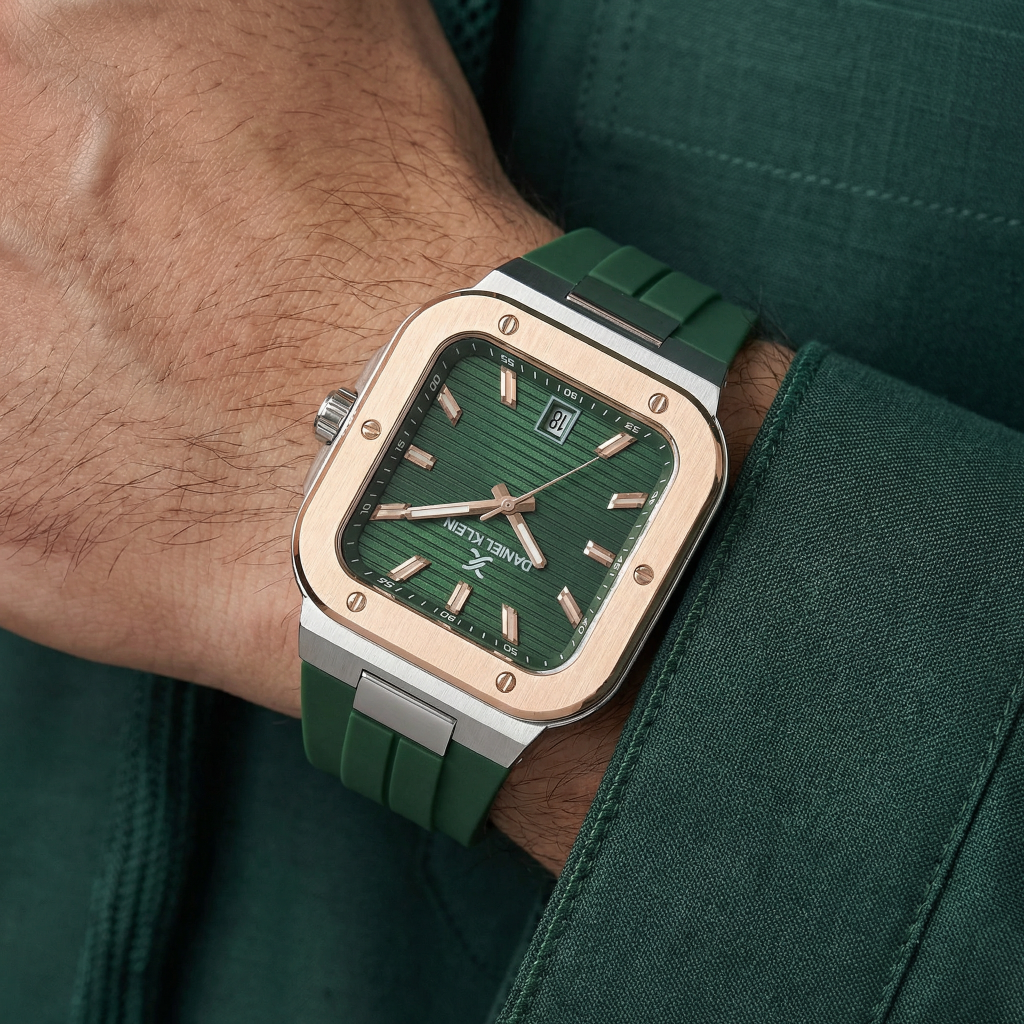 Daniel Klein Premium Dark Green Silicone Band Watch for Men DK.1.14143-4