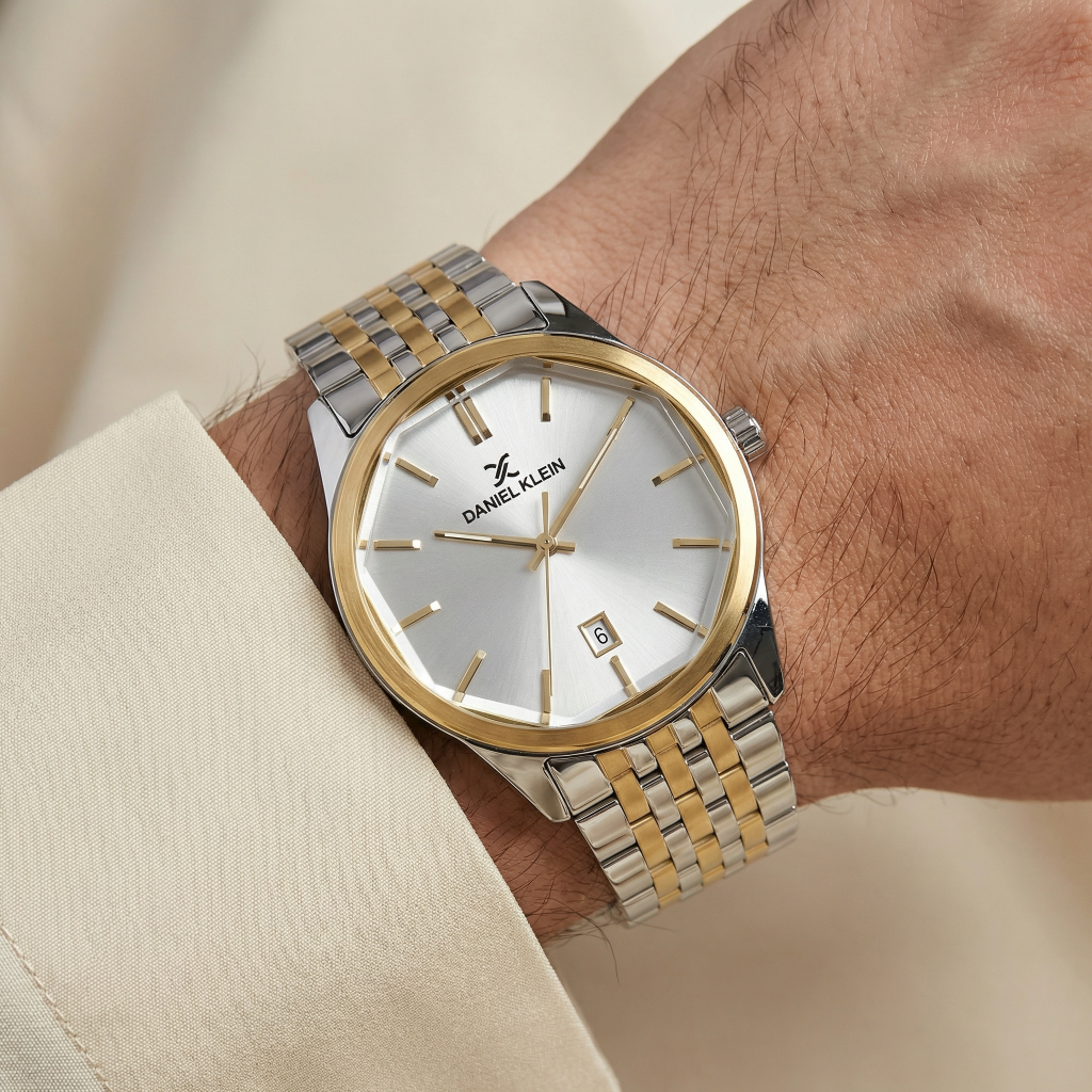 Daniel Klein Premium Silver and Gold Stainless Steel Watch for Men DK.1.14144-5