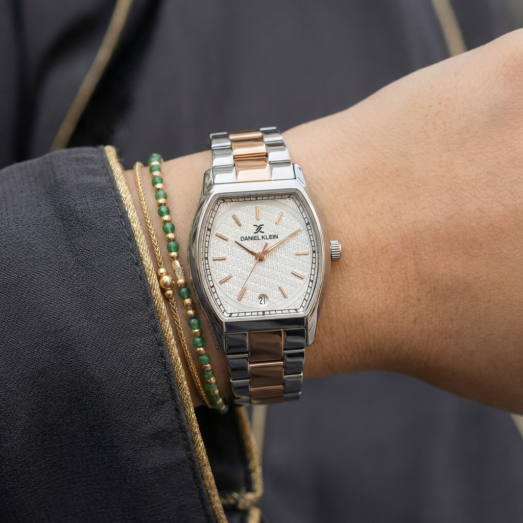 Daniel Klein Premium Silver and Rose Gold Stainless Steel Watch for Women DK.1.14151-6