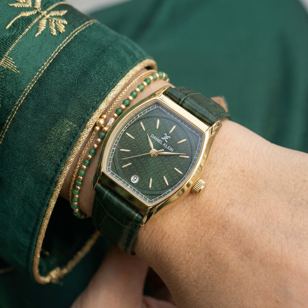 Daniel Klein Premium Dark Green Leather Watch for Women DK.1.14152-4