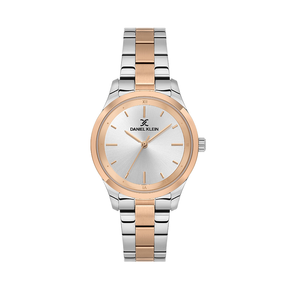 Daniel Klein Premium Silver and Rose Gold Stainless Steel Watch for Women DK.1.14166-6