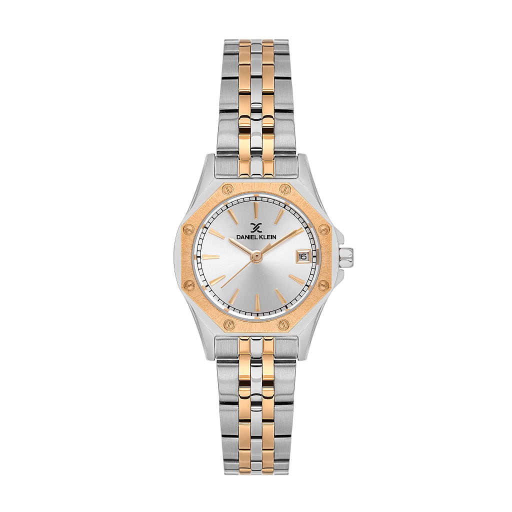 Daniel Klein Premium Silver and Rose Gold Stainless Steel Watch for Women DK.1.14167-6