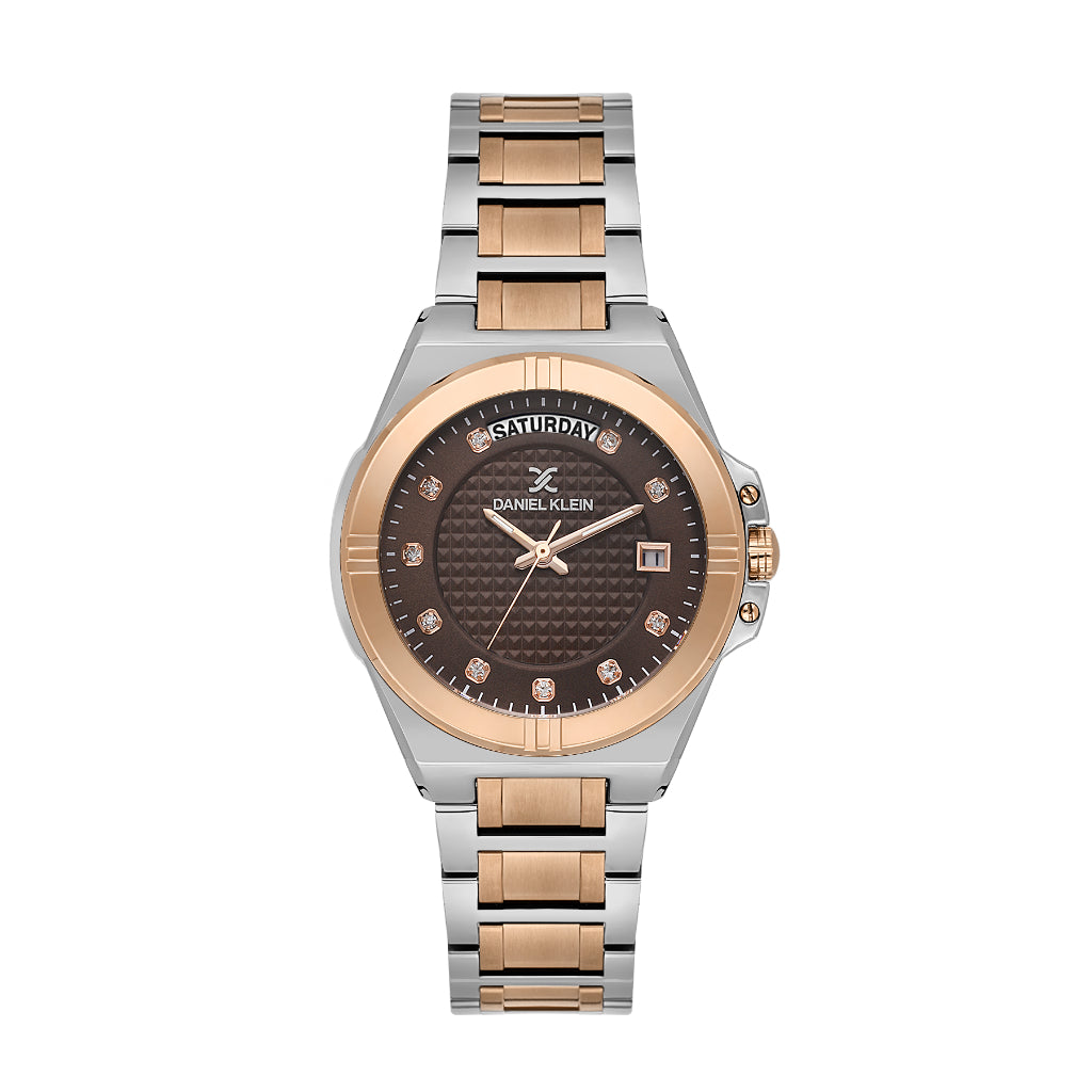 Daniel Klein Premium Silver and Rose Gold Stainless Steel Watch for Women DK.1.14176-6