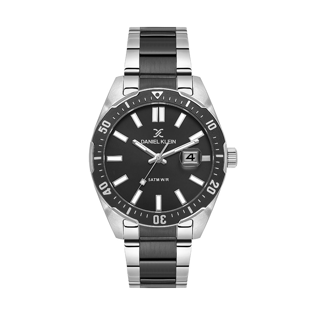 Daniel Klein Premium Silver and Black Stainless Steel Watch for Men DK.1.14195-4