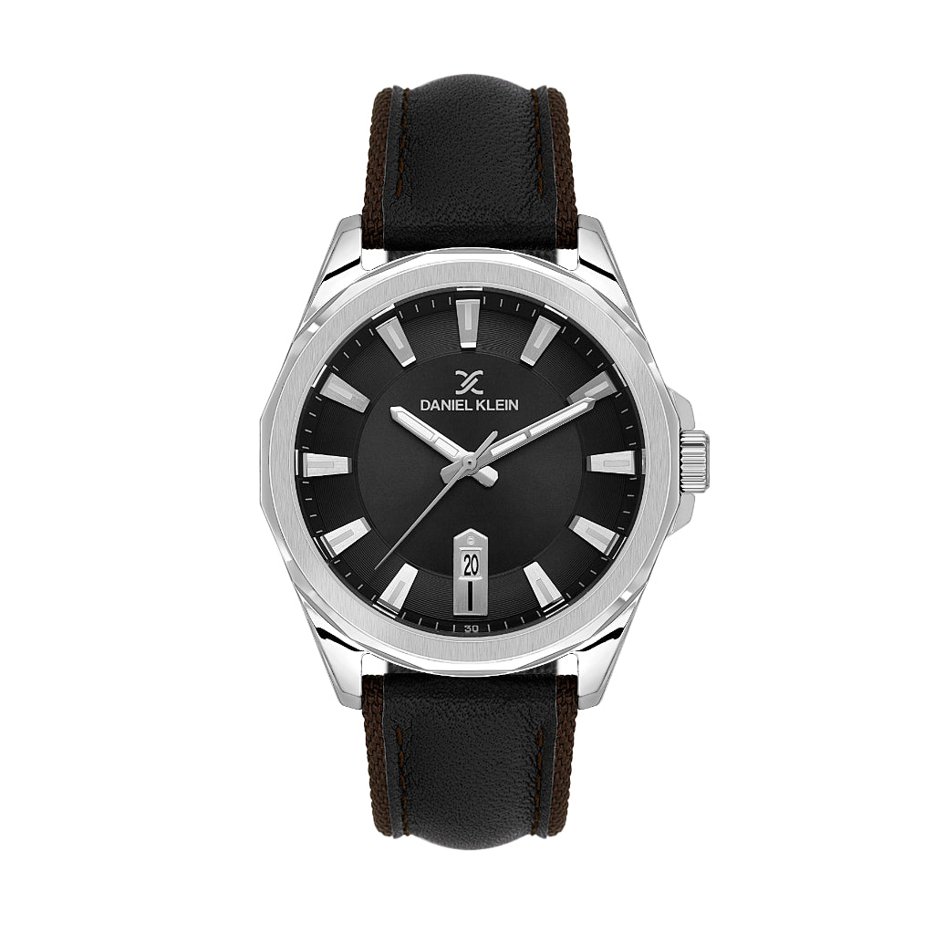Daniel Klein Premium Dark Brown/ Black Leather/ Nylon Watch for Men DK.1.14200-2
