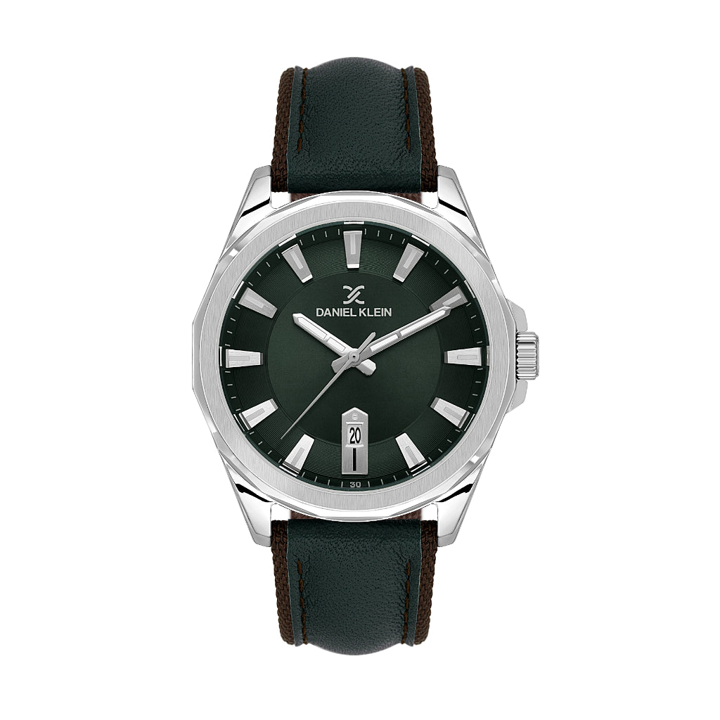Daniel Klein Premium Dark Brown/Dark Green Leather/ Nylon Watch for Men DK.1.14200-3