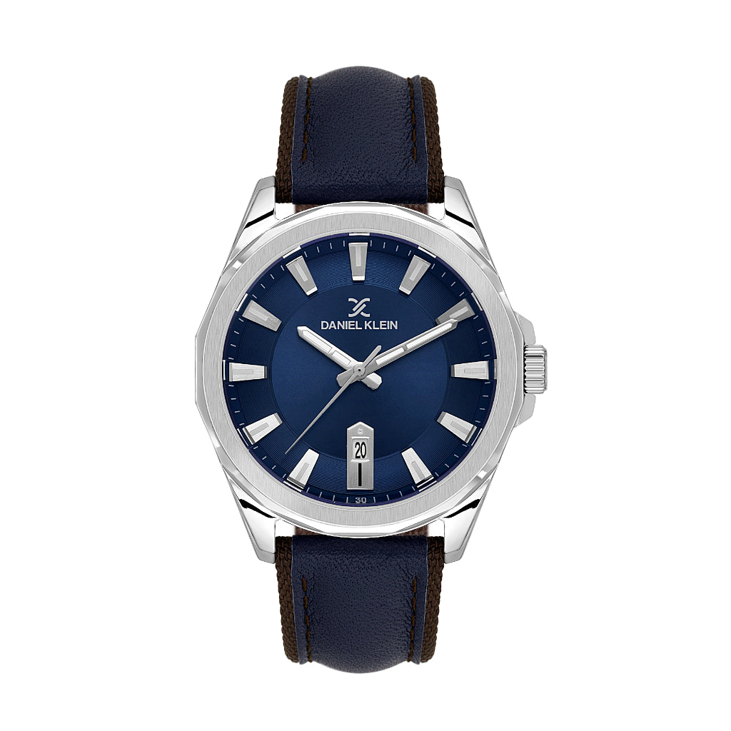 Daniel Klein Premium Dark Brown/ Dark Blue Leather/ Nylon Watch for Men DK.1.14200-4