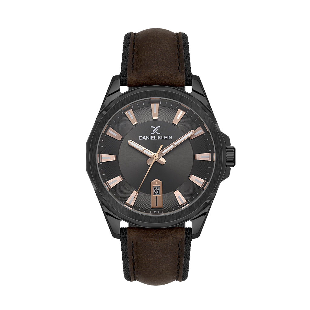 Daniel Klein Premium Black/ Dark Brown Leather/ Nylon Watch for Men DK.1.14200-6