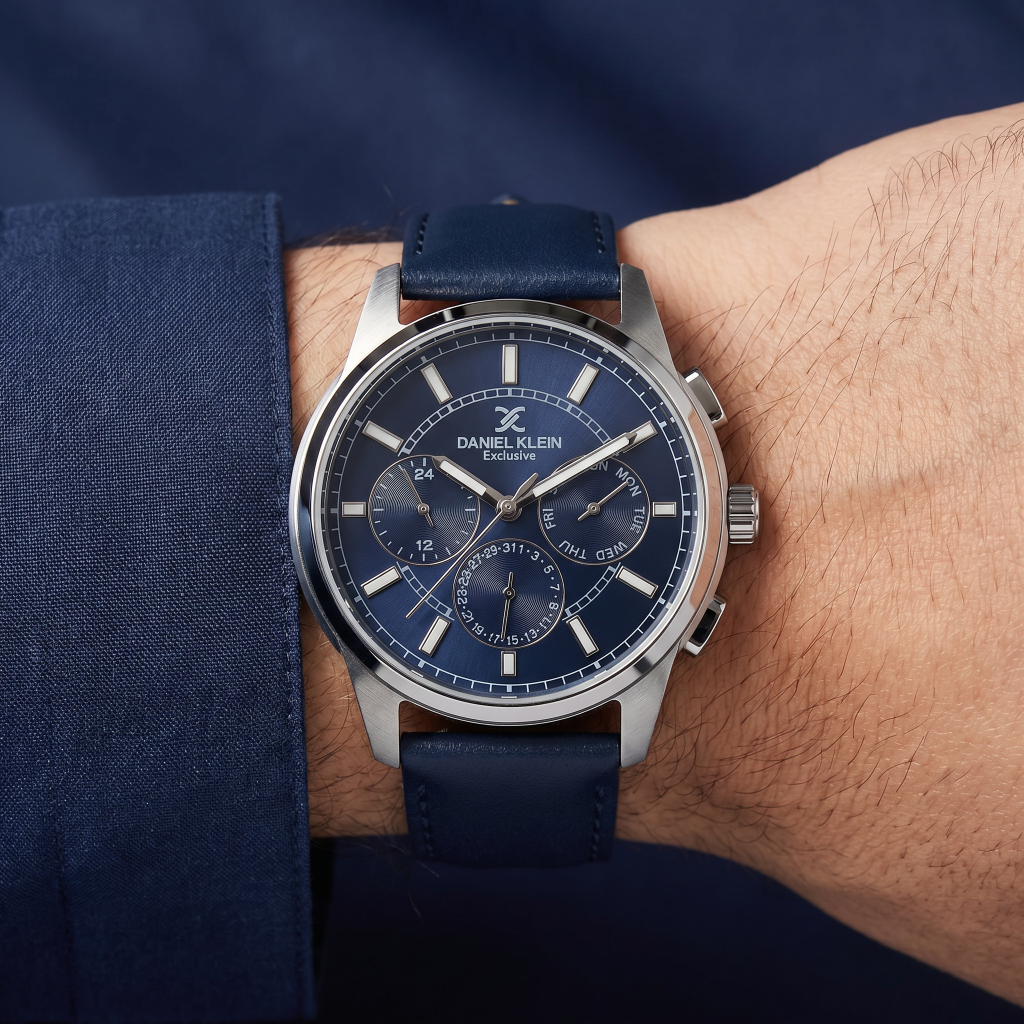 Daniel Klein Exclusive Dark Blue Leather Watch for Men DK.1.14209-3