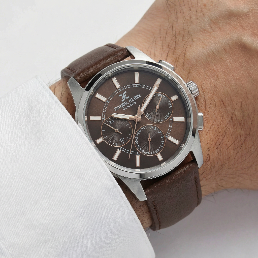 Daniel Klein Exclusive Dark Brown Leather Watch for Men DK.1.14209-4