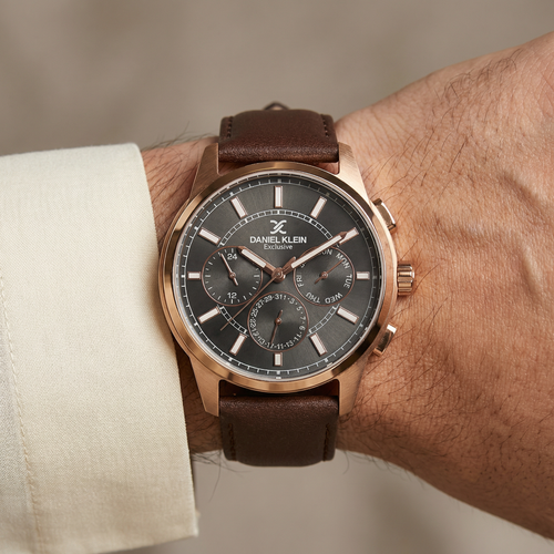 Daniel Klein Exclusive Dark Brown Leather Watch for Men DK.1.14209-5