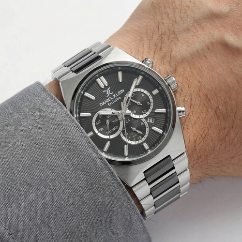 Daniel Klein Exclusive Silver and Black Stainless Steel Watch for Men DK.1.14210-6
