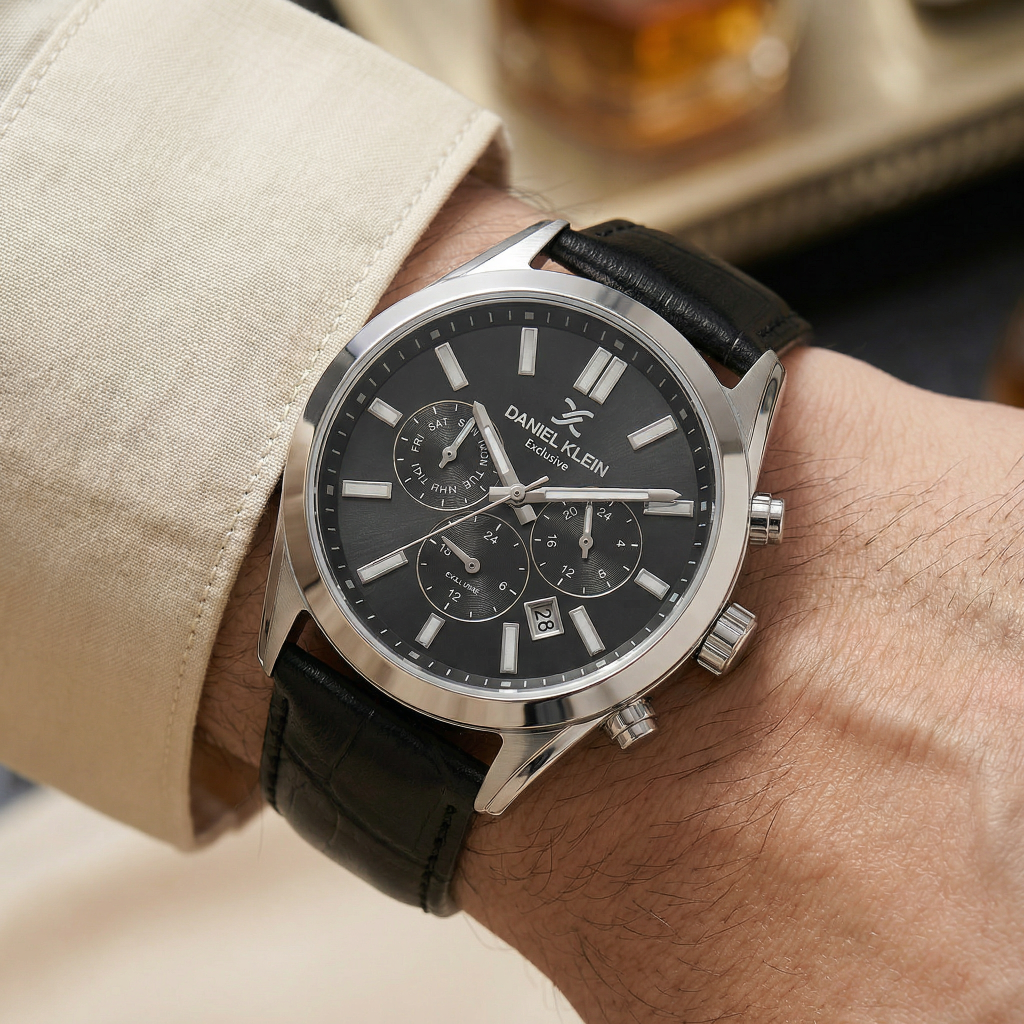 Daniel Klein Exclusive Black Leather Watch for Men DK.1.14212-2