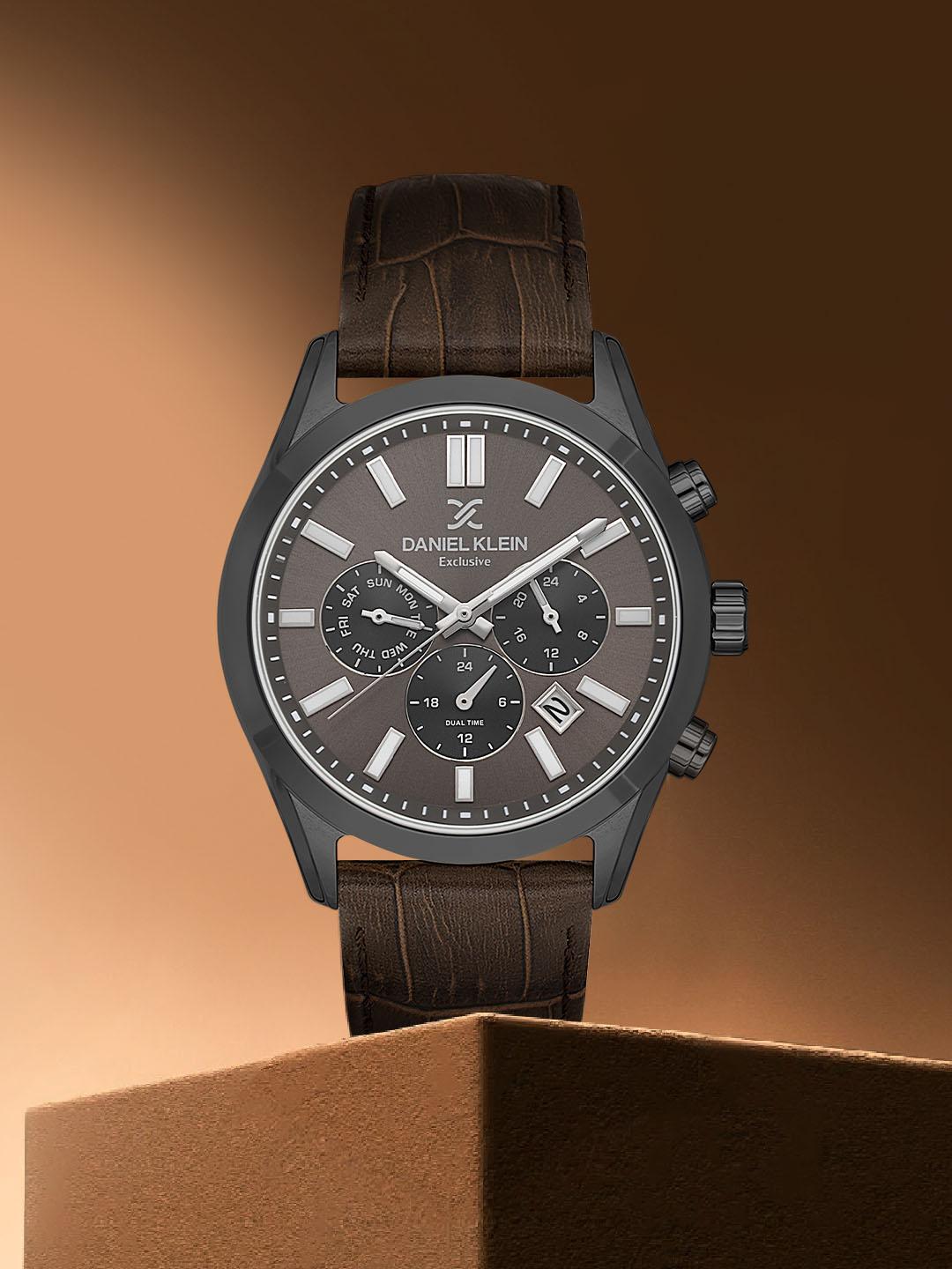 Daniel Klein Exclusive Dark Brown Leather Watch for Men DK.1.14212-5