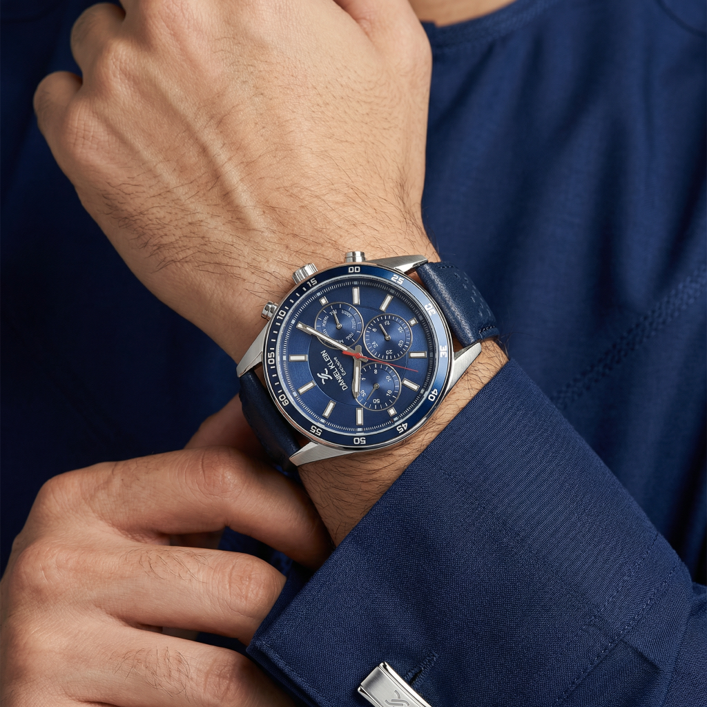 Daniel Klein Exclusive Dark Blue Leather Watch for Men DK.1.14221-3