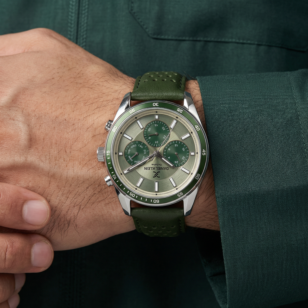 ساعة دانيال كلاين اكسكلوسف جلد أخضر للرجال DK.1.14221-4