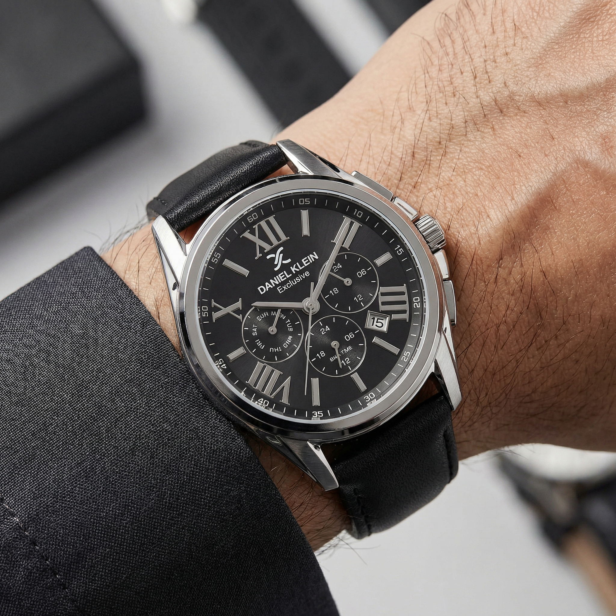 Daniel Klein Exclusive Black Leather Watch for Men DK.1.14223-2