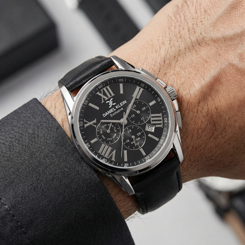 Daniel Klein Exclusive Black Leather Watch for Men DK.1.14223-2