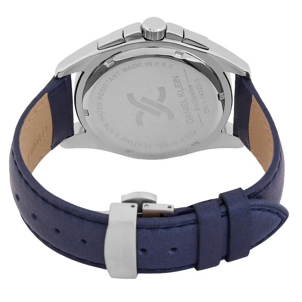 Daniel Klein Exclusive Dark Blue Leather Watch for Men DK.1.14223-3