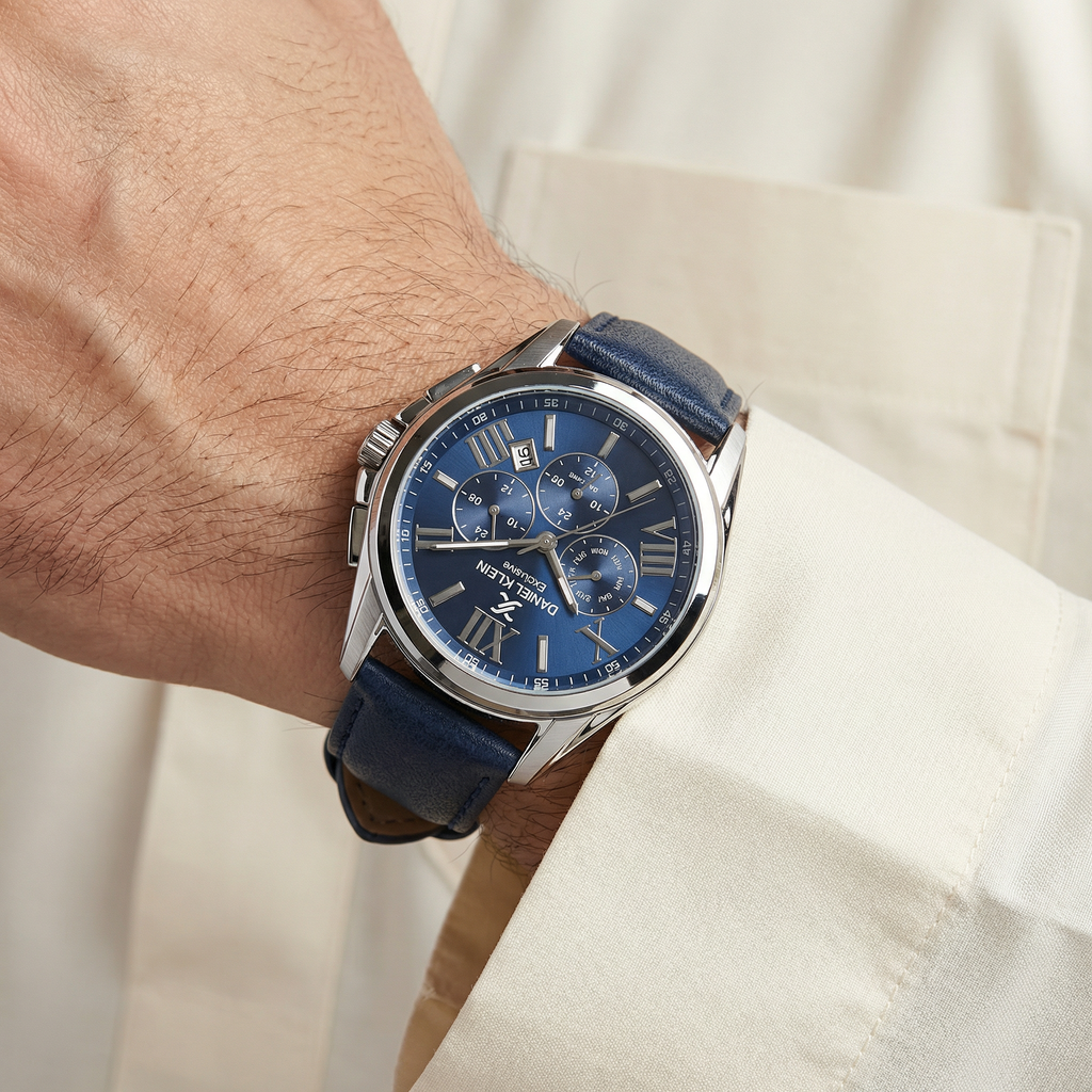 Daniel Klein Exclusive Dark Blue Leather Watch for Men DK.1.14223-3