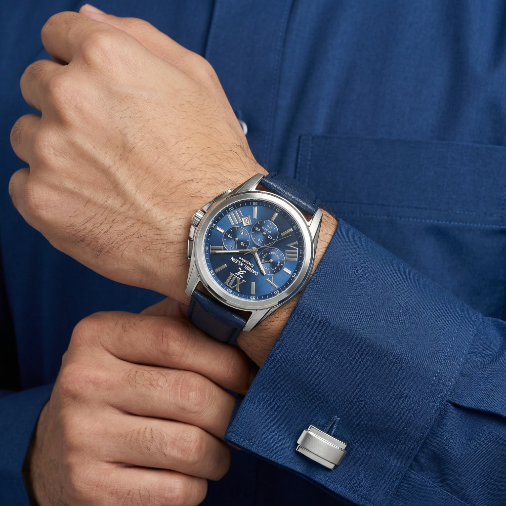 Daniel Klein Exclusive Dark Blue Leather Watch for Men DK.1.14223-3