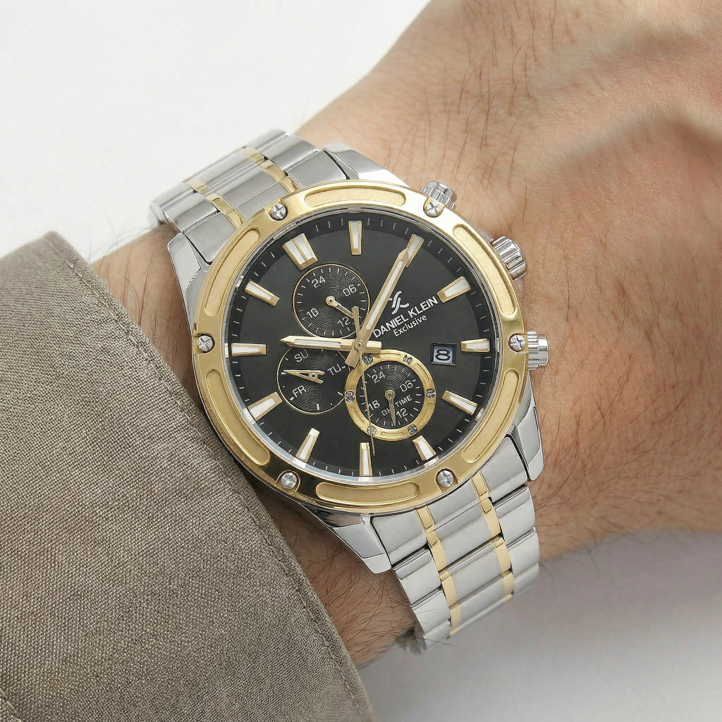 Daniel Klein Exclusive Silver and Gold Stainless Steel Watch for Men DK.1.14225-4