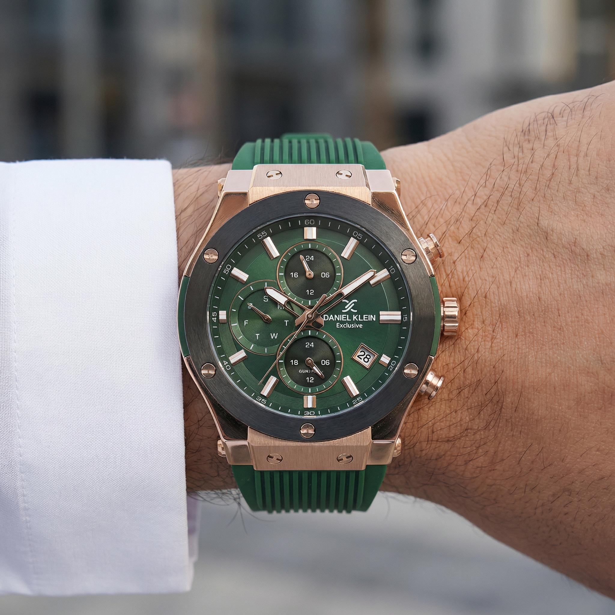 Daniel Klein Exclusive Dark Green Silicone Band Watch for Men DK.1.14228-5