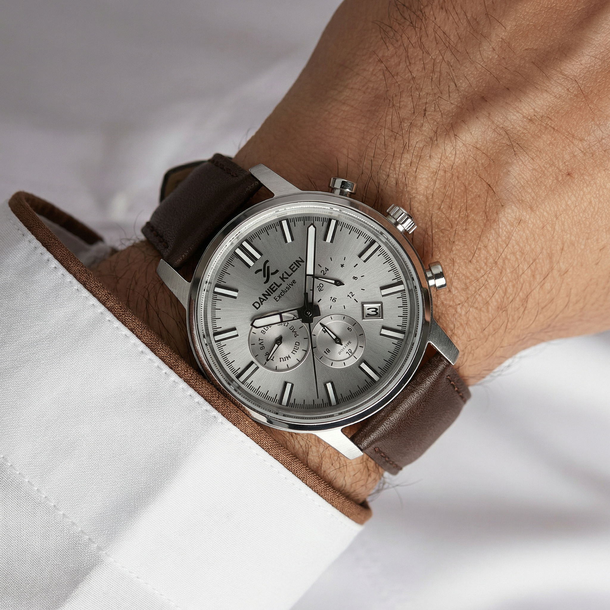 Daniel Klein Exclusive Dark Brown Leather Watch for Men DK.1.14229-1