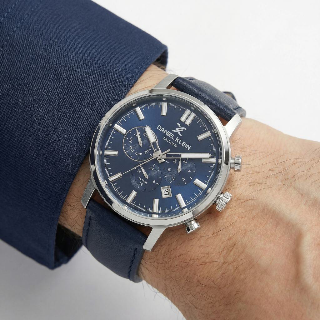 Daniel Klein Exclusive Blue Leather Watch for Men DK.1.14229-3