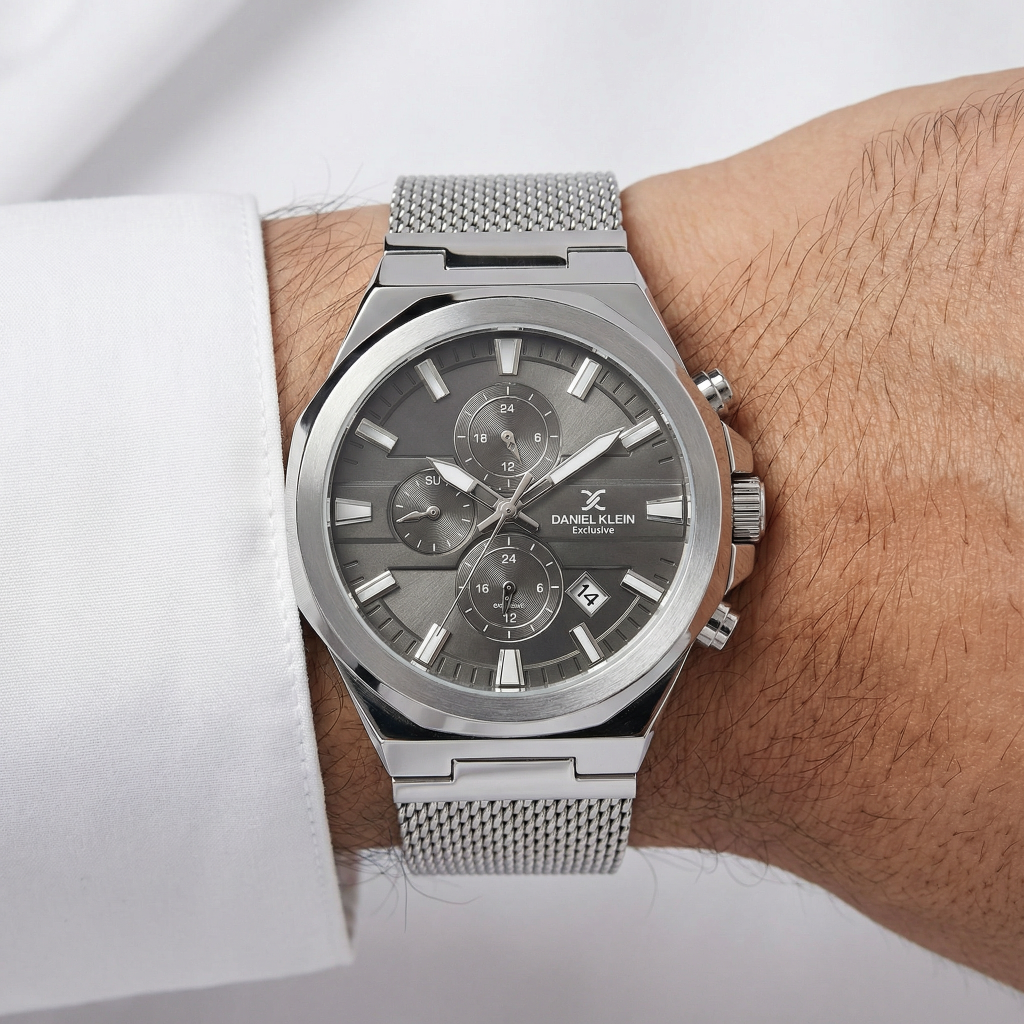 دانيال كلاين اكسكلوسف فضي حزام شبكي ساعة للرجال DK.1.14234-2