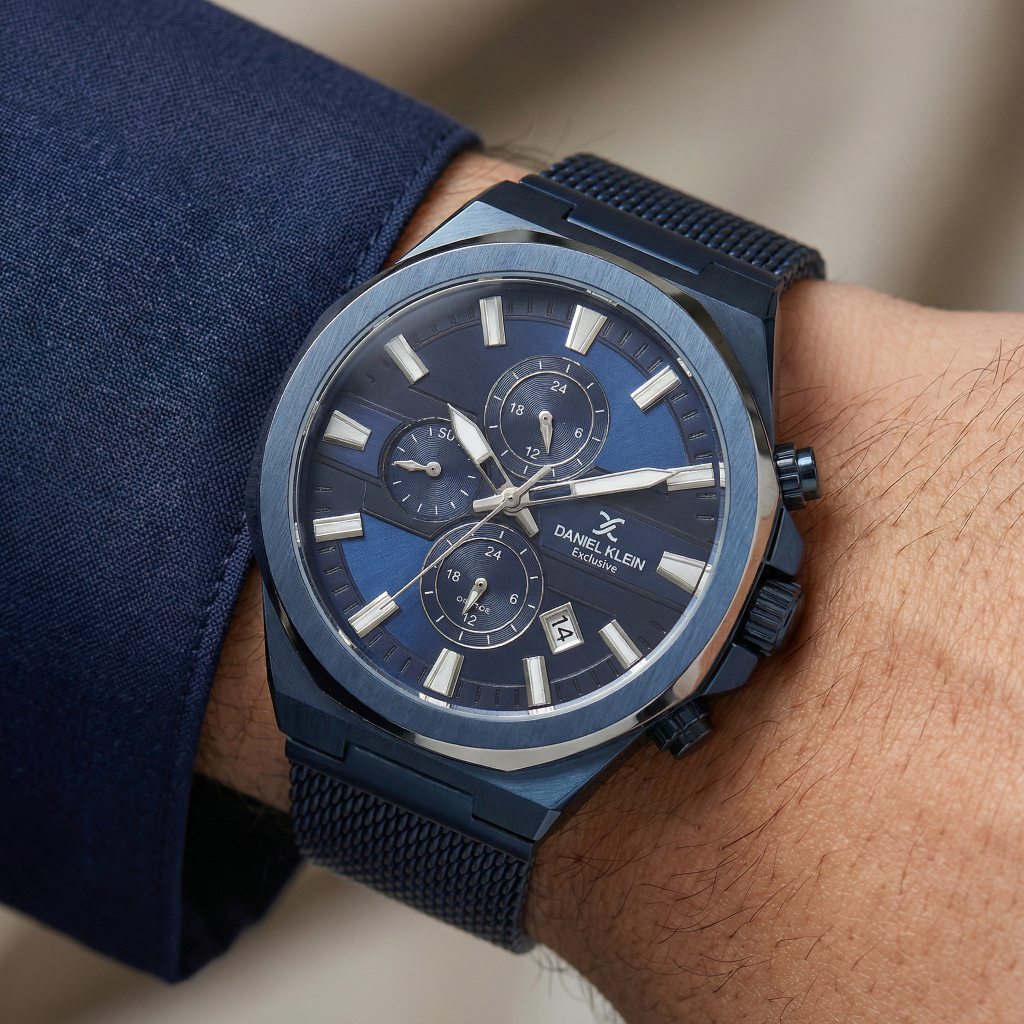 دانيال كلاين اكسكلوسف أزرق داكن حزام شبكي ساعة للرجال DK.1.14234-4