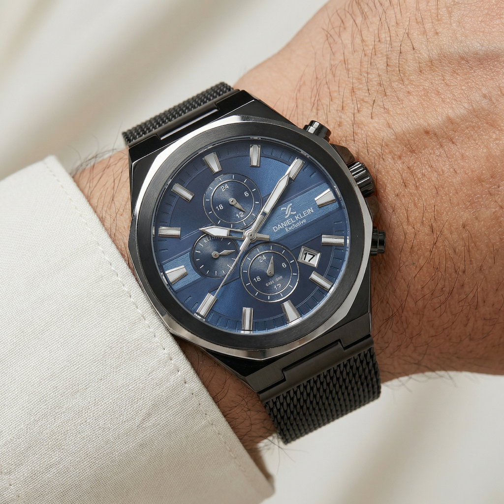 دانيال كلاين اكسكلوسف أسود حزام شبكي ساعة للرجال DK.1.14234-5