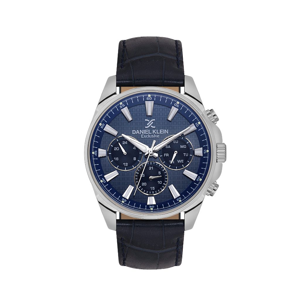 Daniel Klein Exclusive Dark Blue Leather Watch for Men DK.1.14239-3