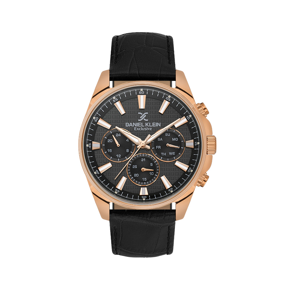 Daniel Klein Exclusive Black Leather Watch for Men DK.1.14239-5