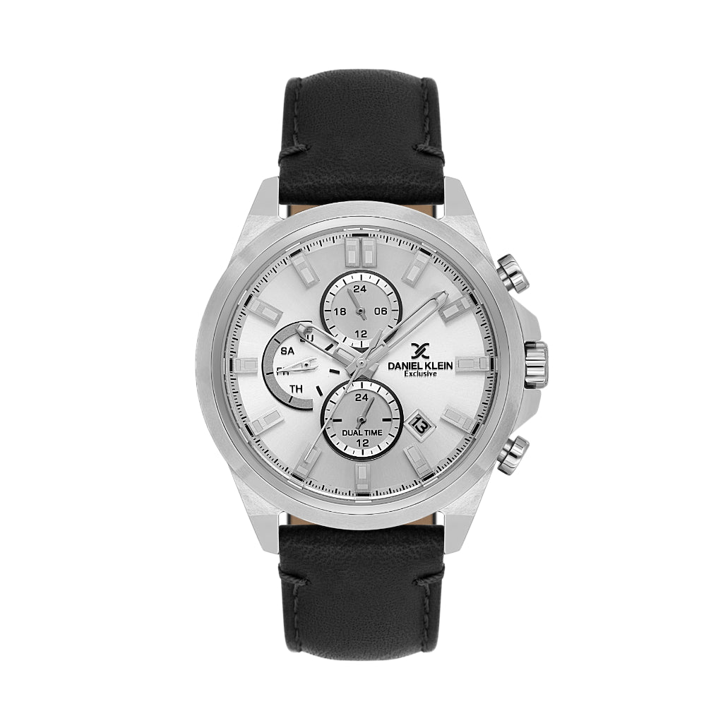 Daniel Klein Exclusive Black Leather Watch for Men DK.1.14244-1