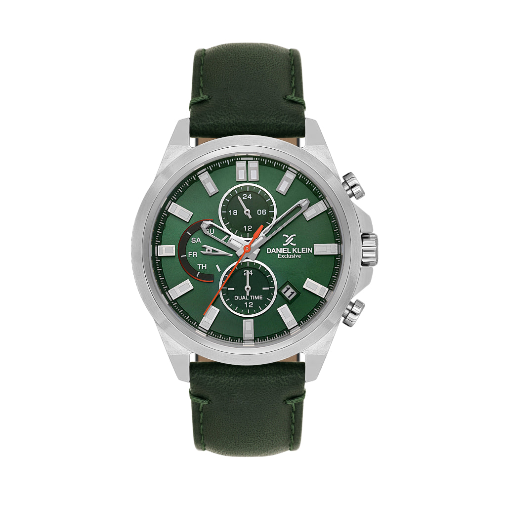 Daniel Klein Exclusive Dark Green Leather Watch for Men DK.1.14244-3