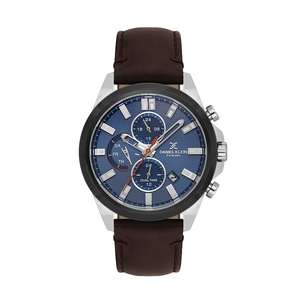 Daniel Klein Exclusive Dark Brown Leather Watch for Men DK.1.14244-5