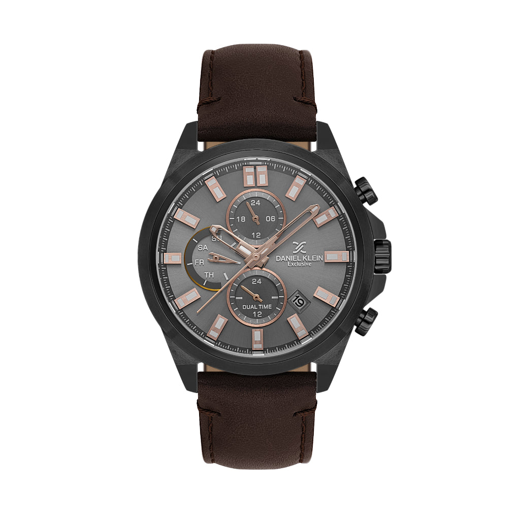 Daniel Klein Exclusive Dark Brown Leather Watch for Men DK.1.14244-6