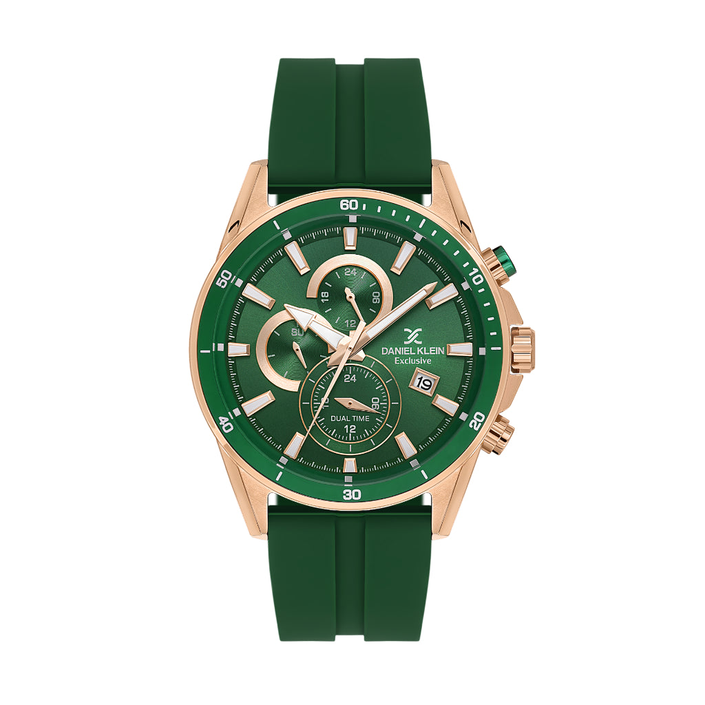 Daniel Klein Exclusive Dark Green Silicone Watch for Men DK.1.14246-6