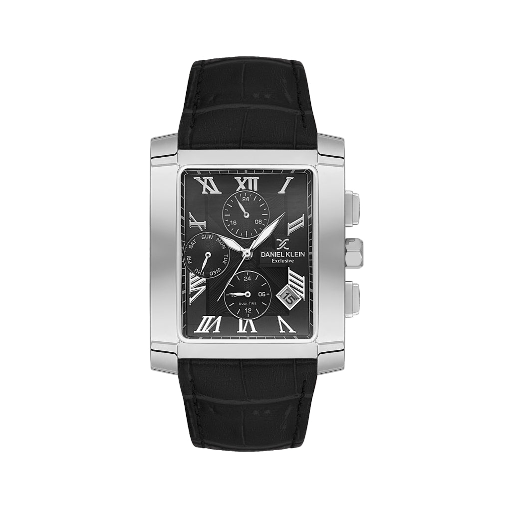 Daniel Klein Exclusive Black Leather Watch for Men DK.1.14249-2
