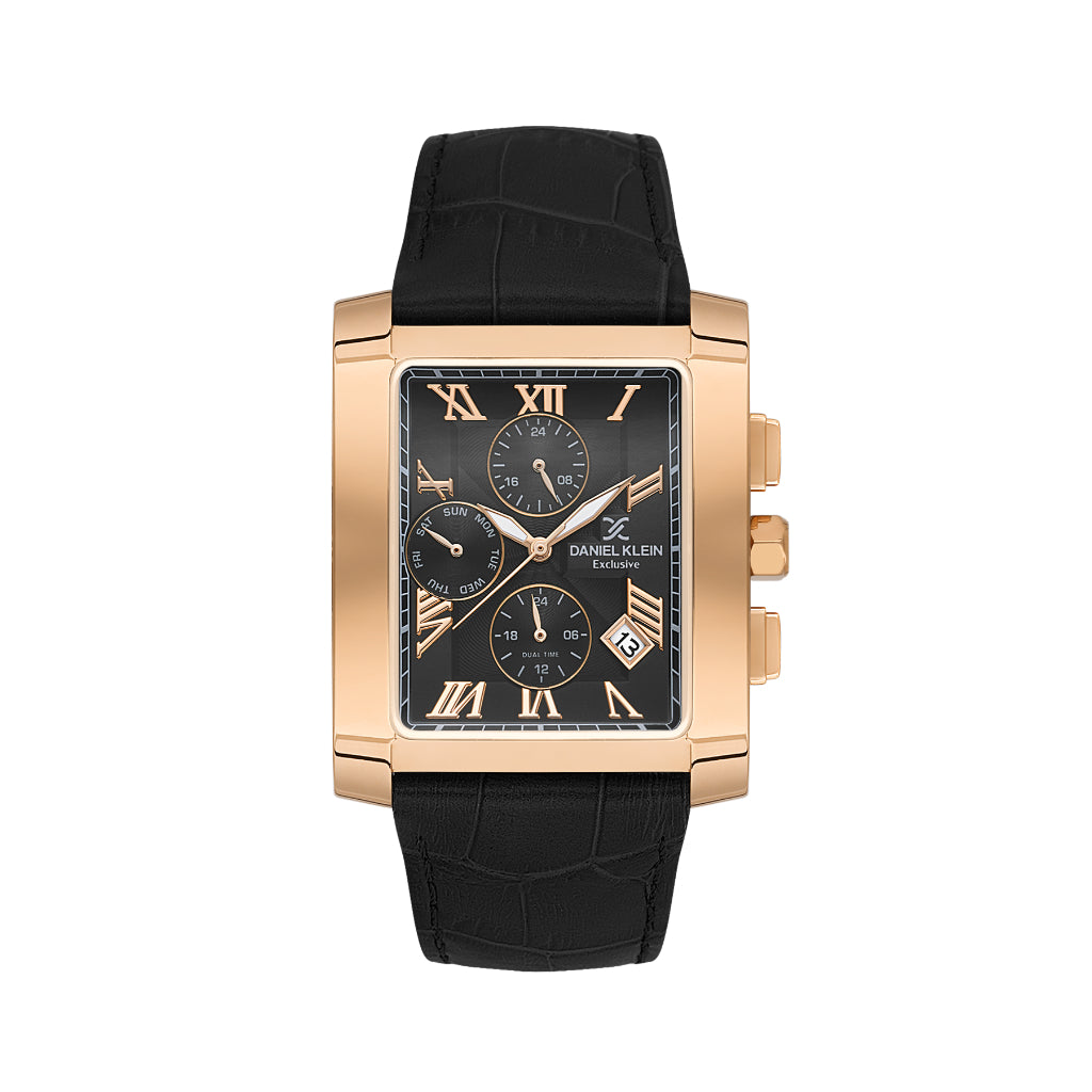 Daniel Klein Exclusive Black Leather Watch for Men DK.1.14249-4