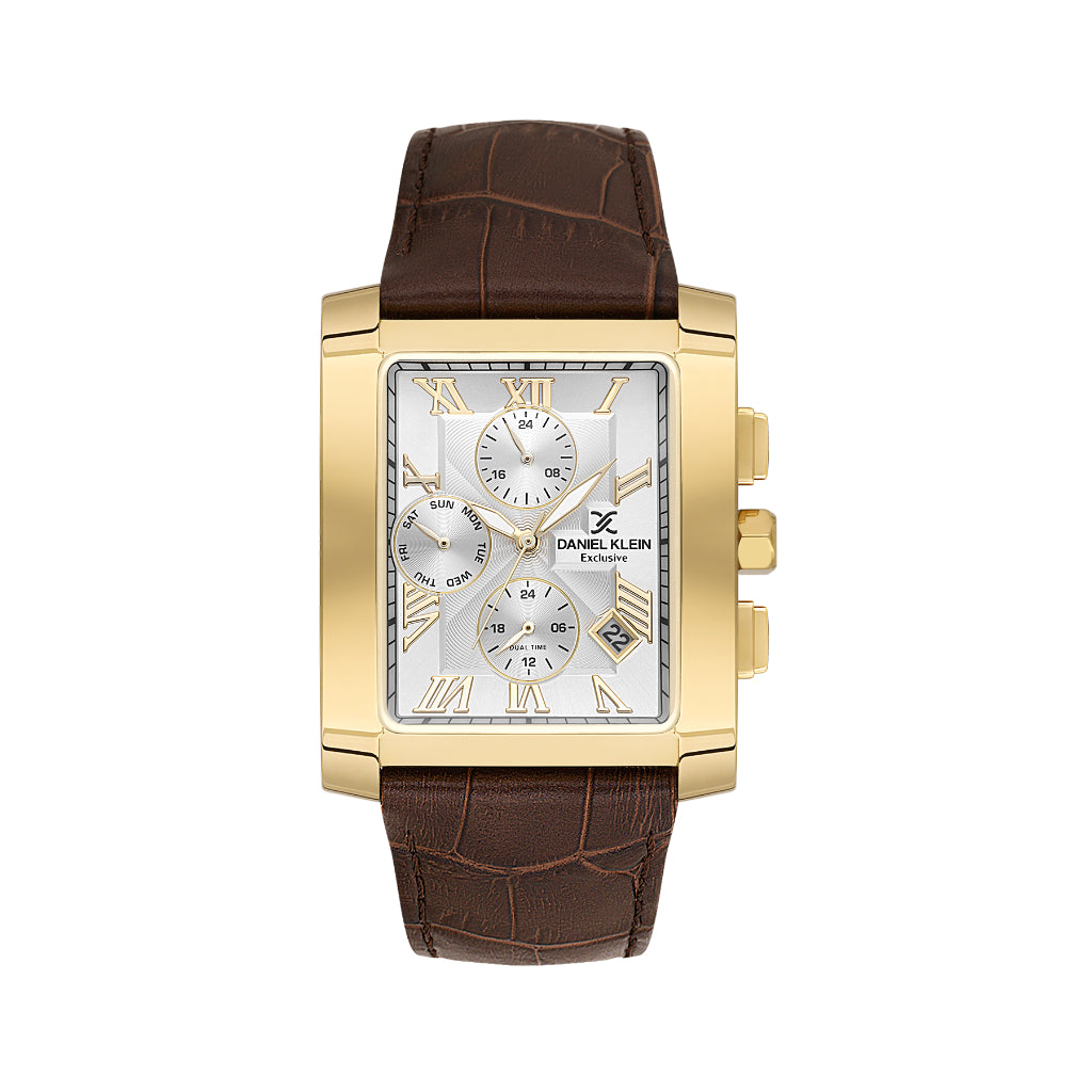 Daniel Klein Exclusive Dark Brown Leather Watch for Men DK.1.14249-6