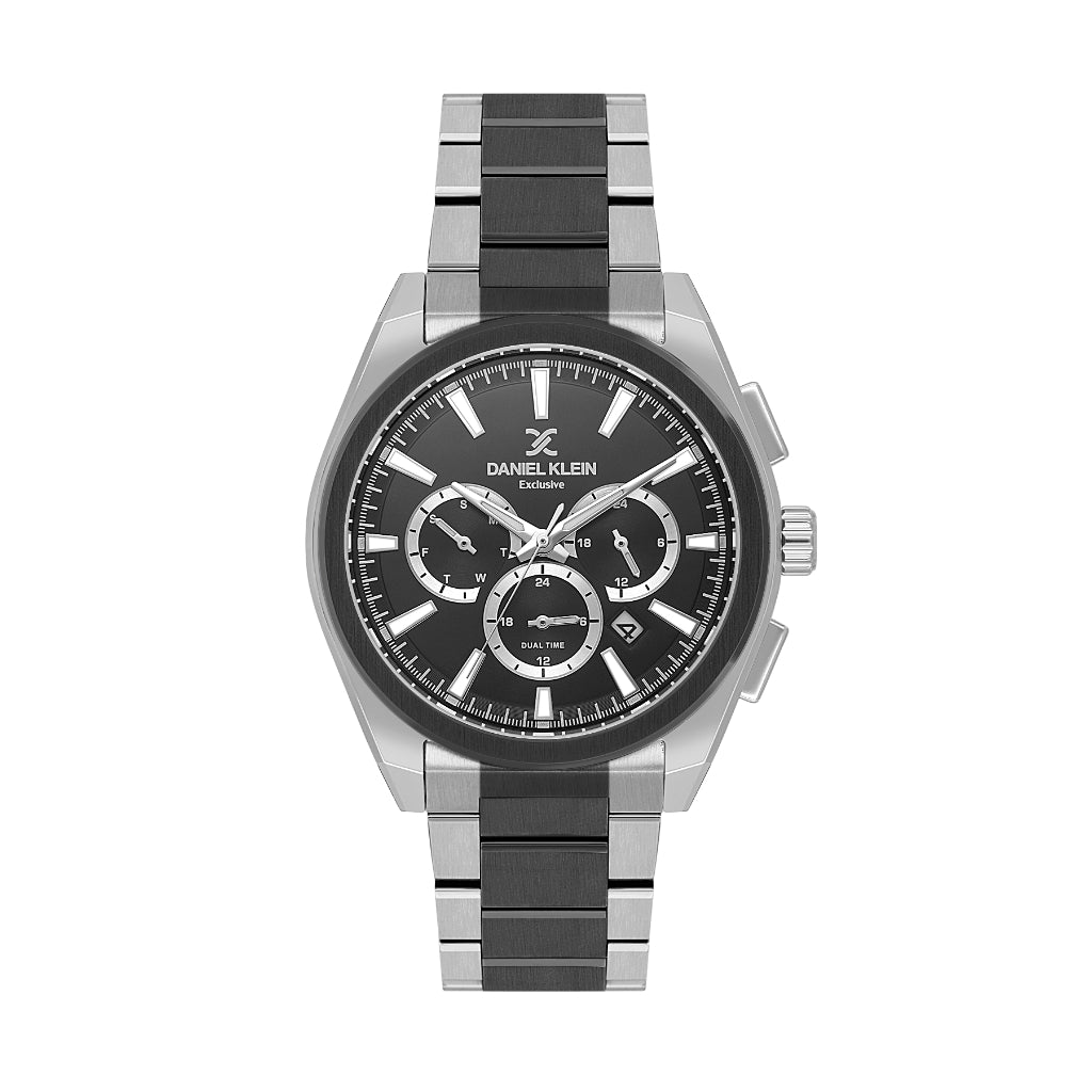 Daniel Klein Exclusive Silver and Black Stainless Steel Watch for Men DK.1.14252-5