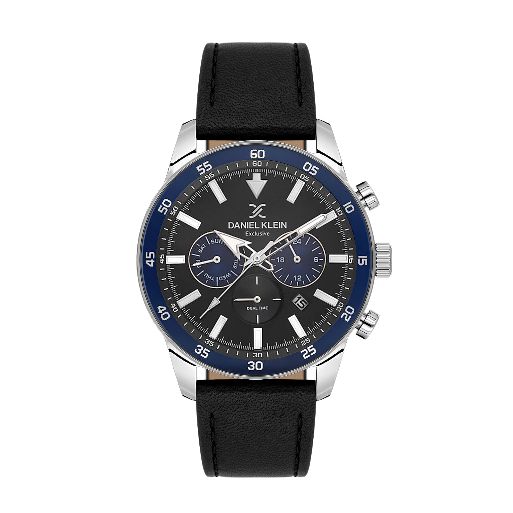 Daniel Klein Exclusive Black Leather Watch for Men DK.1.14255-2