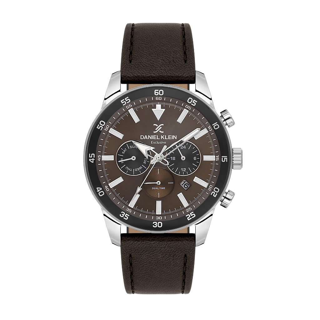 Daniel Klein Exclusive Dark Brown Leather Watch for Men DK.1.14255-5