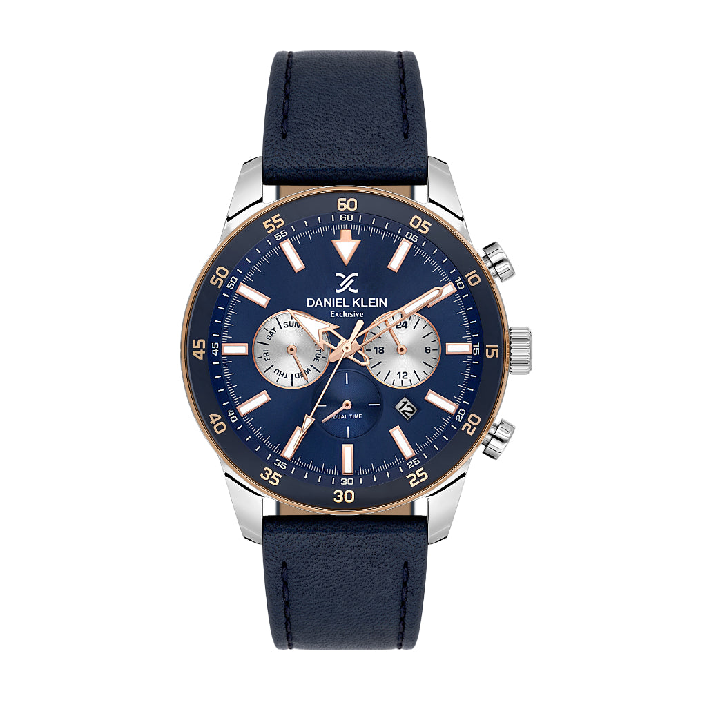 Daniel Klein Exclusive Dark Blue Leather Watch for Men DK.1.14255-6