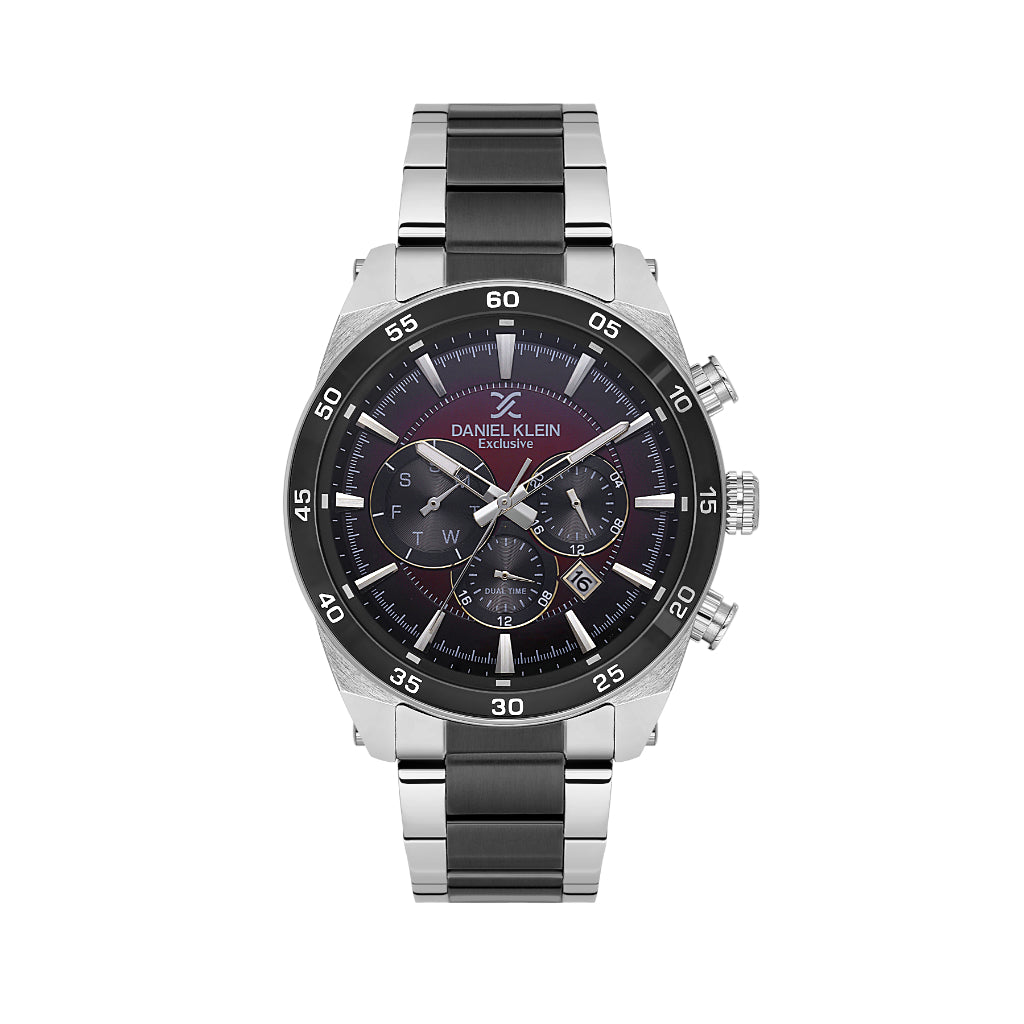 Daniel Klein Exclusive Silver and Black Stainless Steel Watch for Men DK.1.14263-4