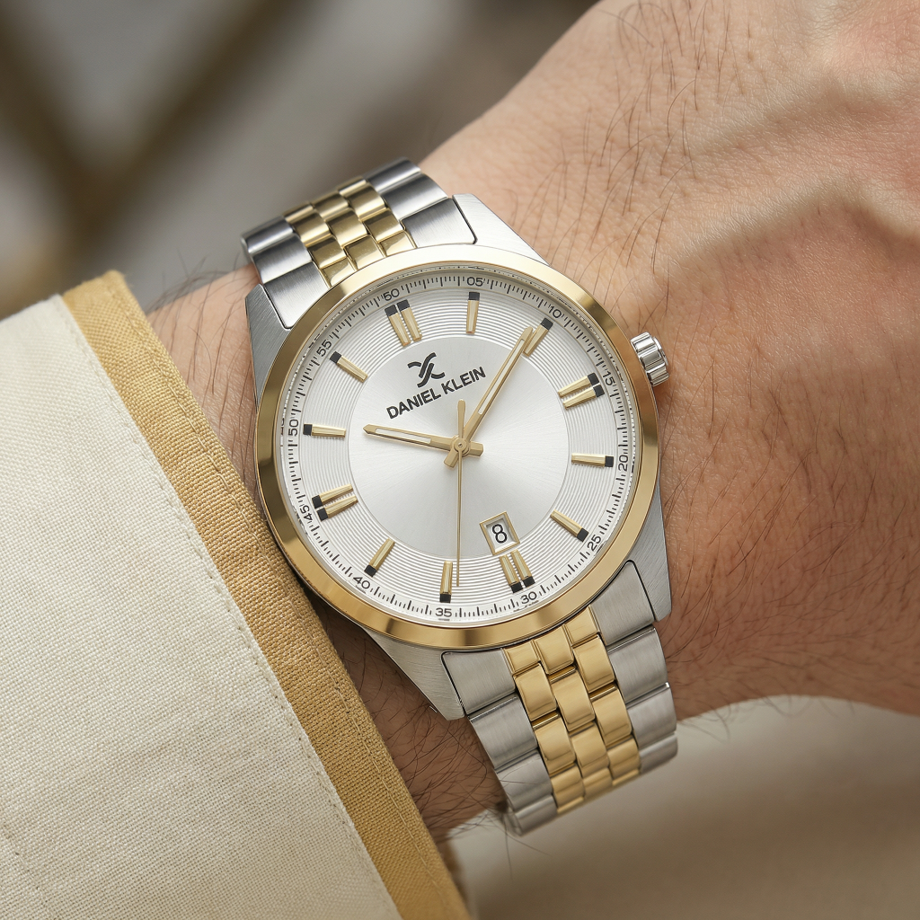 Daniel Klein Steely Silver and Gold Stainless Steel Watch for Men DK.1.14265-5